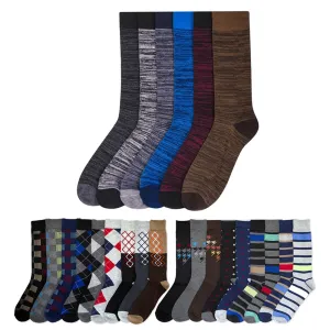 6 Pairs Men's Colorful Dress Socks Fun Funky Assorted Color Patterned Size 10-13