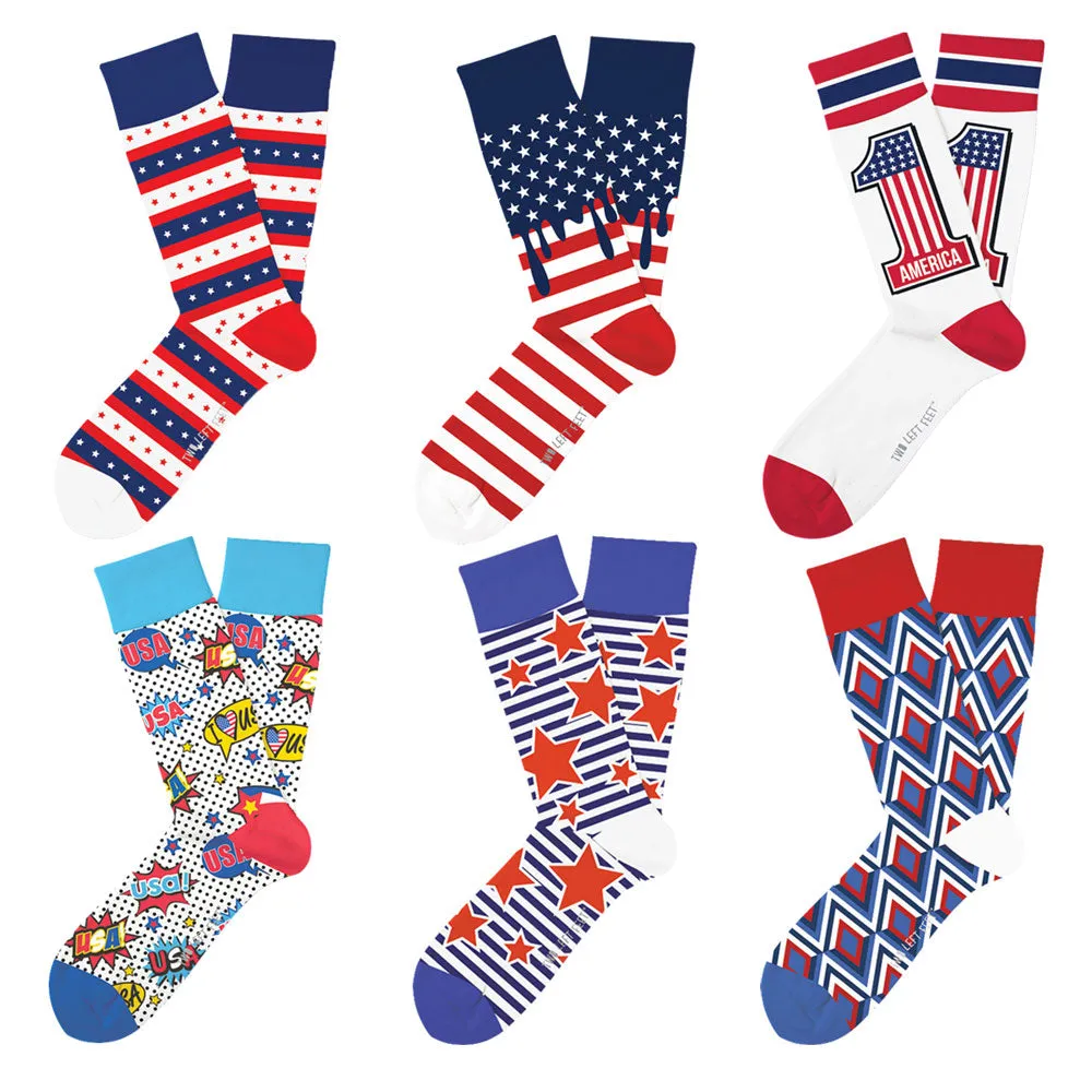 6 Pairs Unisex USA Socks Two Left Feet Dress Casual Work Size 5-9 Fashion Crew
