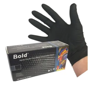 Aurelia Bold Powder Free Medical Grade Nitrile Gloves 100 x Black Extra Large
